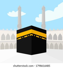 Beautiful View Of Kabaa Mecca. Kabaa With Flat Design. Vector Illustrator