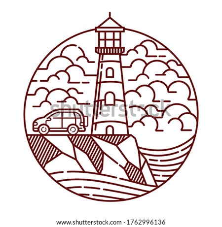 Beautiful view of the lighthouse line illustration