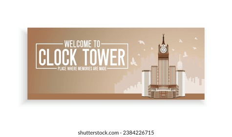 Beautiful view of Makkah Tower landmark, Clock Tower, Holy City of Makkah, Saudi Arabia, Simple flat-style illustration