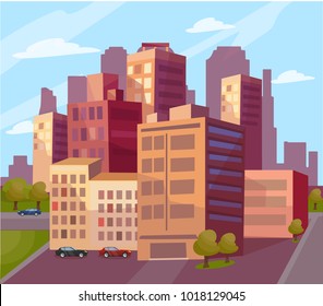 Hermosas vistas de la ciudad moderna. Ilustración vectorial.