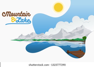 Beautiful view of mountain and lake  in summer time design illustration