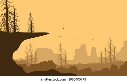 beautiful view of the mountains from the outskirts of the city on a sunny day. Vector illustration of a city