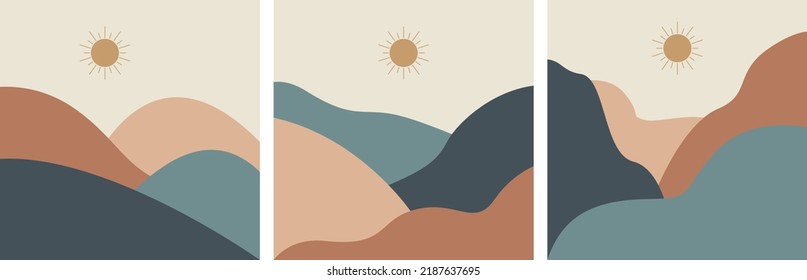 Beautiful view of mountains, sun raise, printable scenery, vector illustration 
