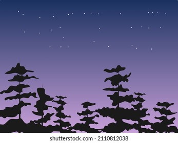 beautiful view of the night sky and the silhouette of the trees