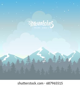 Beautiful view on a mountains, forest. Vector illustration. Panorama of the nature