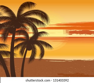Beautiful view on sunset  on the beach