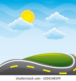 beautiful view of the paved road hill cloud sun landscape