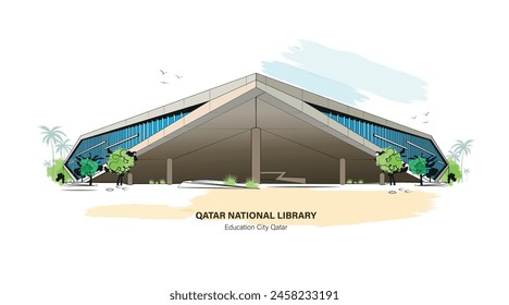 Beautiful View of Qatar National Library in Education City Qatar