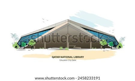 Beautiful View of Qatar National Library in Education City Qatar. world tourism day