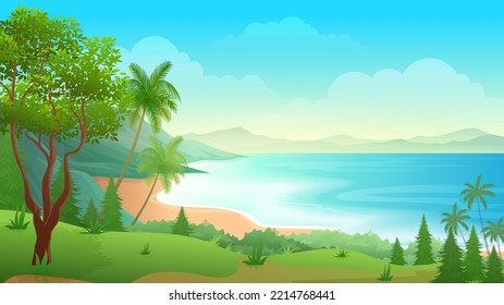 Beautiful view of sea and mountain from top of the hill, nature landscape background