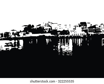 Beautiful view of the small town on the island of Crete during the day texture