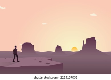 bellas vistas de la puesta de sol en el desierto 
