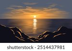 Beautiful view of sunset over ocean with rocks