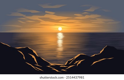 Schöne Sicht auf den Sonnenuntergang über Meer mit Felsen