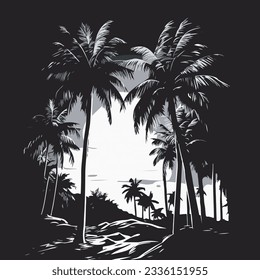Beautiful view of tall palms - in silhouette style