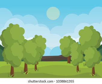 Beautiful view tree and nature vector landscape background.Summer landscape. Flat style vector illustration. Background.