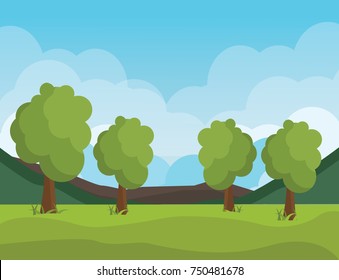 Beautiful view tree and nature vector landscape background.Summer landscape. Flat style vector illustration. Background. 
