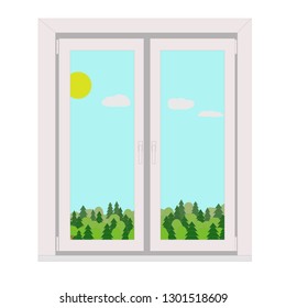 beautiful view from the window on nature, the forest and the sun vector illustration

