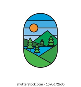 beautiful views of mountains and lakes logo vector illustration
