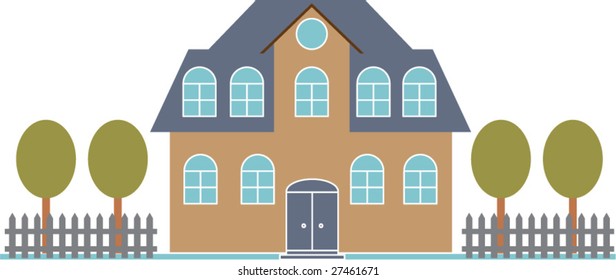 beautiful villa with garden - vector easy to edit