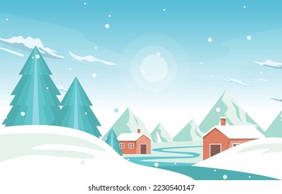 Beautiful Village House Mountain Winter Snow Landscape