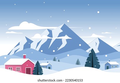 Beautiful Village House Mountain Winter Snow Landscape