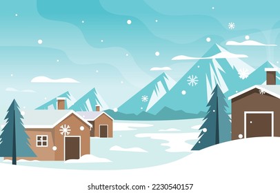 Beautiful Village House Mountain Winter Snow Landscape