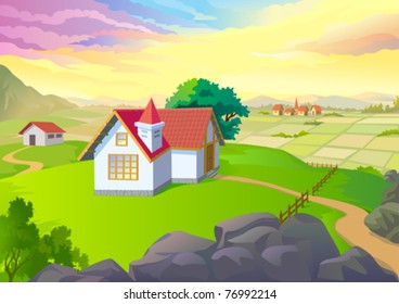 BEAUTIFUL VILLAGE ,VAST FIELDS and HOUSES in SPRING