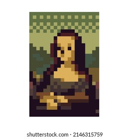 Beautiful Vinci Woman Lady Mona Da Portrait Painting Lisa Masterpiece Italian Renaissance Leonardo Art 8bit Pixel Art