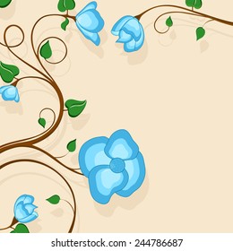 Beautiful vine of blue flowers with buds and stylish leaves.