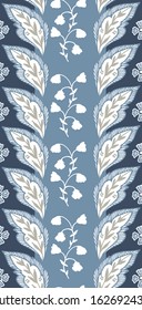 Beautiful vines and leaf striped vector based pattern. This lovely blue and white seamless design could be used on a website background or as a product design. 