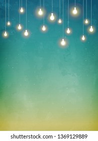 Beautiful vintage background with decorative lightbulbs. Inspiration card for wedding, date, birthday, tea or garden party