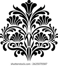 beautiful vintage baroque ornament, Floral flower frame silhouette vector, Vintage damask baroque ornament, Abstract Symmetric Element with white background	