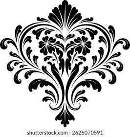 beautiful vintage baroque ornament, Floral flower frame silhouette vector, Vintage damask baroque ornament, Abstract Symmetric Element with white background	
