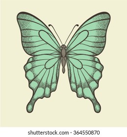 beautiful vintage butterfly isolated on white background. Hand-drawn contour lines and strokes.