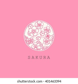 Beautiful vintage card with flower pastel colors. Black and white background of the Japanese sakura. Menu, save the date, guest card design. Pink abstract exotic flowers. Vector floral illustration