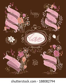 Beautiful vintage card with ribbons, flowers and love.