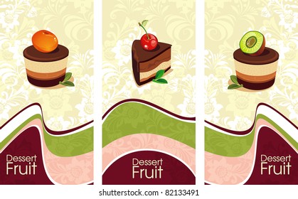 Beautiful Vintage card with sweet cupcake. Dessert set banners design invitation background. Vector happy birthday Illustration.