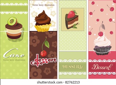 Beautiful Vintage card with sweet cupcake. Dessert set banners design invitation background. Vector happy birthday Illustration.