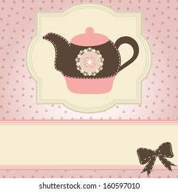 Beautiful vintage card with teapot. Tea time. vector illustration