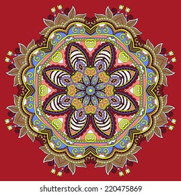 beautiful vintage circular pattern of arabesques, floral round vector illustration