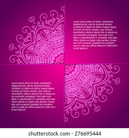 beautiful vintage circular pattern of indian on purple background, floral round, vector illustration
