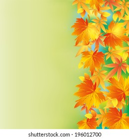 Beautiful vintage colorful autumn background with yellow, orange, red leaves. Nature background with leaf fall. Place for text. Vector illustration.