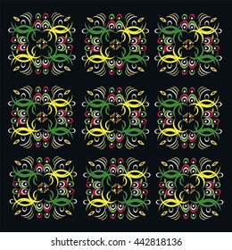 beautiful vintage colorful pattern on a black background