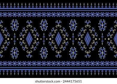 Beautiful vintage cross stitch traditional ethnic pattern.floral pixel art embroidery. Elegance background abstract Aztec beautiful seamless pattern for fabric,cloth,dress,carpet,curtain,sarong,batik.