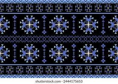 Beautiful vintage cross stitch traditional ethnic pattern.floral pixel art embroidery. Elegance background abstract Aztec beautiful seamless pattern for fabric,cloth,dress,carpet,curtain,sarong,batik.