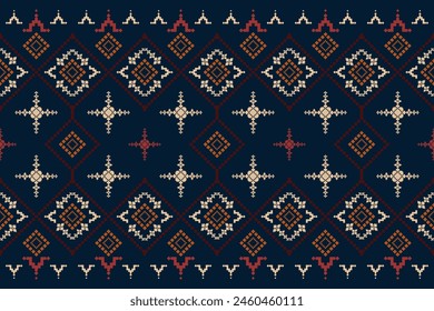 Beautiful vintage cross stitch traditional ethnic pattern.floral pixel art embroidery. Elegance background abstract Aztec beautiful seamless pattern for fabric,cloth,dress,carpet,curtain,sarong,batik.