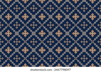 Beautiful vintage cross stitch traditional ethnic pattern.floral pixel art embroidery. Elegance background abstract Aztec beautiful seamless pattern for fabric,cloth,dress,carpet,curtain,sarong,batik.