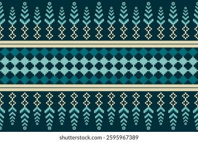 Beautiful vintage cross stitch traditional ethnic pattern.floral pixel art embroidery. Elegance background abstract Aztec beautiful seamless pattern for fabric,cloth,dress,carpet,curtain,sarong,batik.