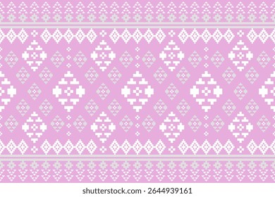 Bela vintage ponto de cruz tradicional padrão étnico.floral pixel arte bordado. Fundo bonito e padrão sem emenda para tecido, pano, vestido, tapete, cortina, sarong, batik.